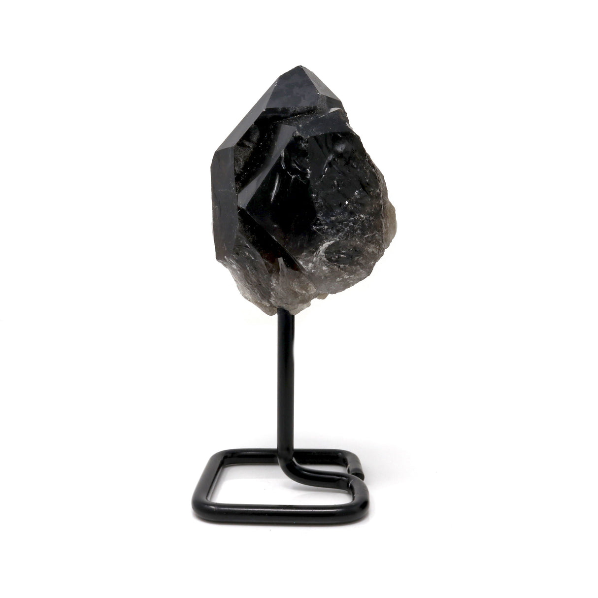 Smoky Quartz on Metal Post Stand with Geometric Shape