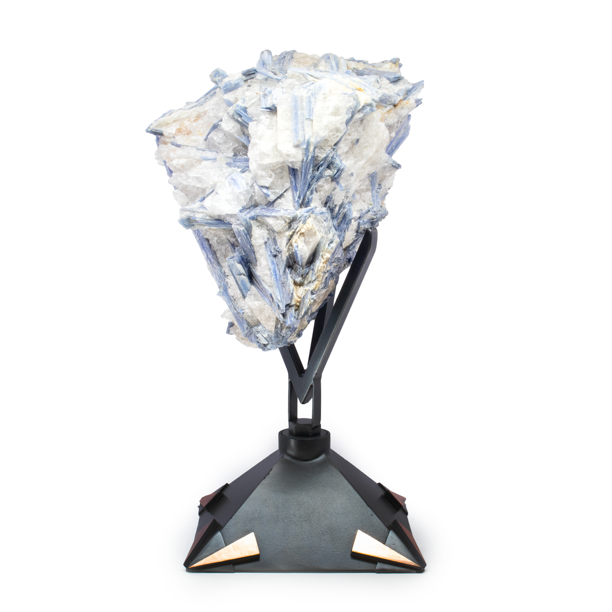 Kyanite Crystal Cluster in Custom Design Stand with 2-Tone Patina