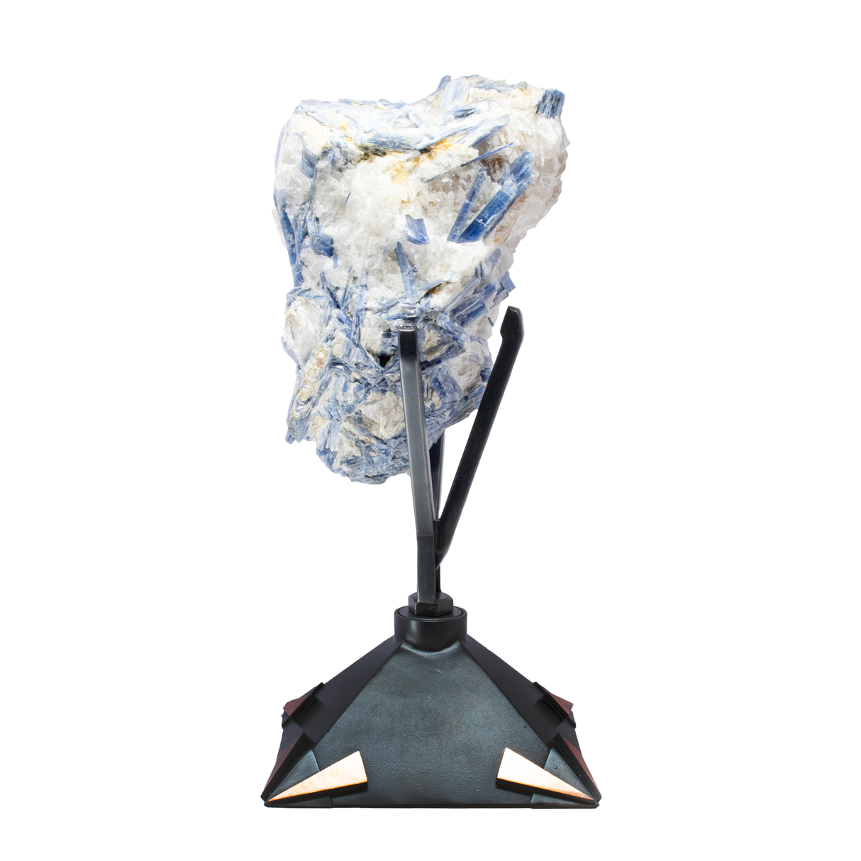 Kyanite Crystal Cluster in Custom Design Stand with 2-Tone Patina
