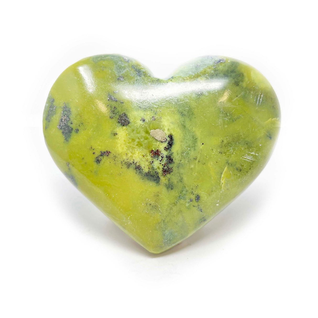Green Serpentine Heart with Pyrite Inclusions