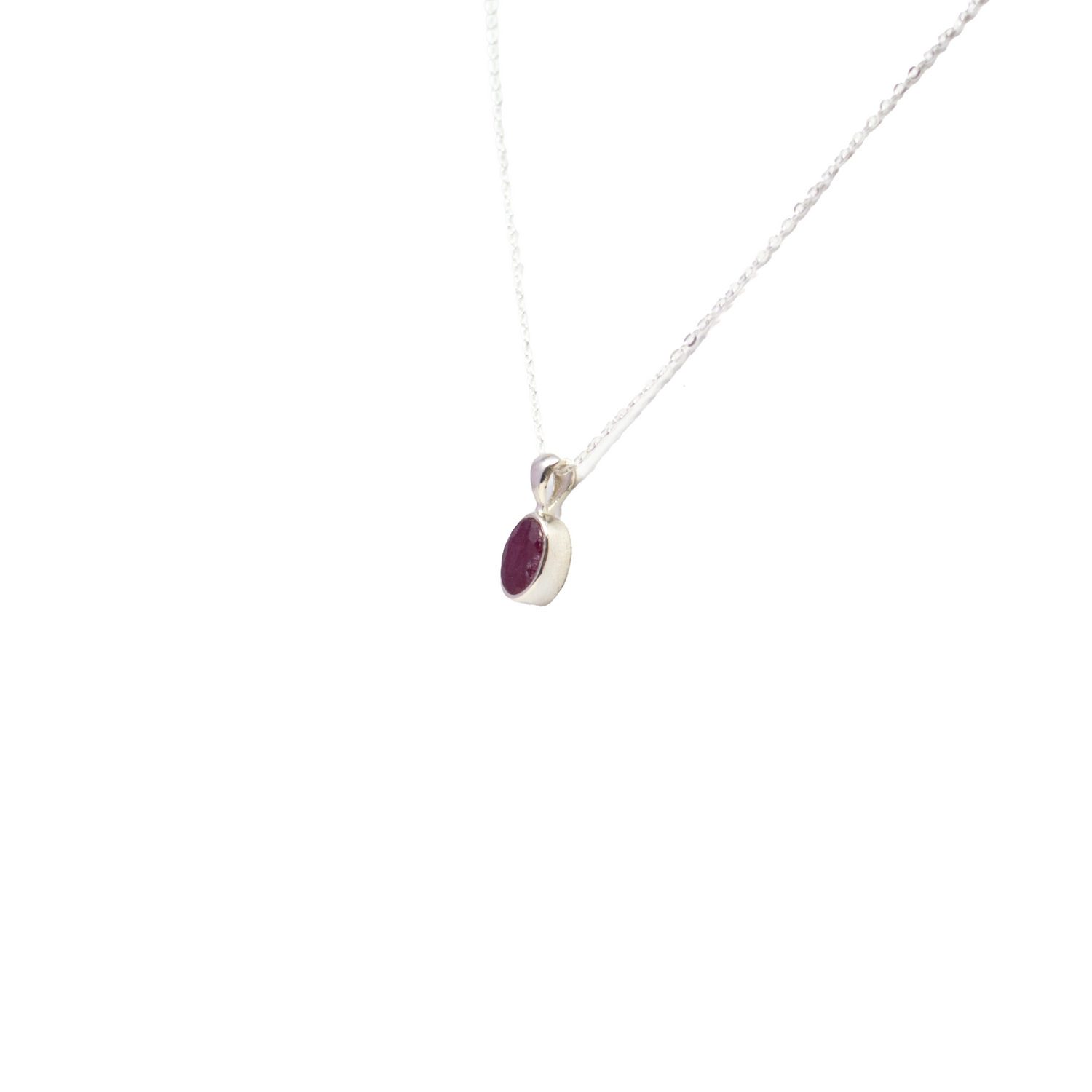 Faceted Ruby Necklace - Dainty Oval Pendant with 925 Sterling Silver Bezel & Chain
