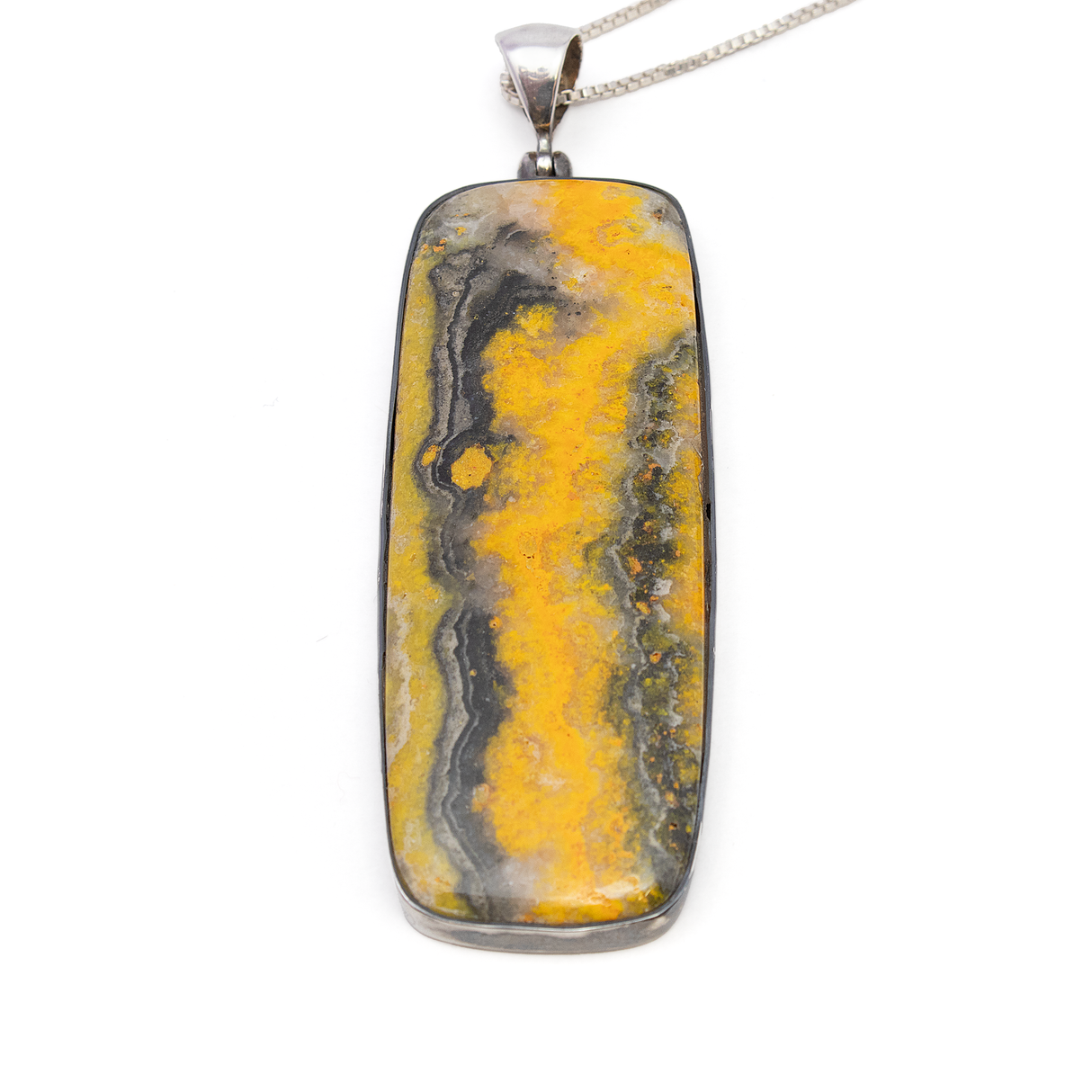 Bumblebee Jasper Pendant - Elongated Rectangle Cabochon with 925 Sterling Silver Bezel 3"+