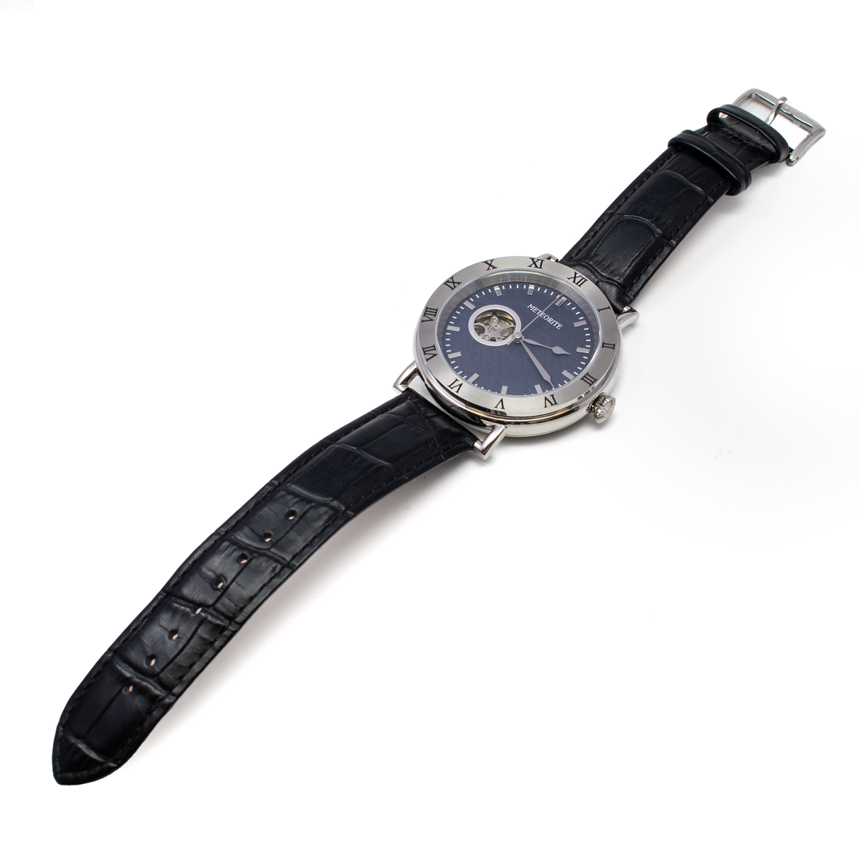 Muonionalusta Meteorite Watch - Miyota Movement with Black Leather Band and Blue IP Plating