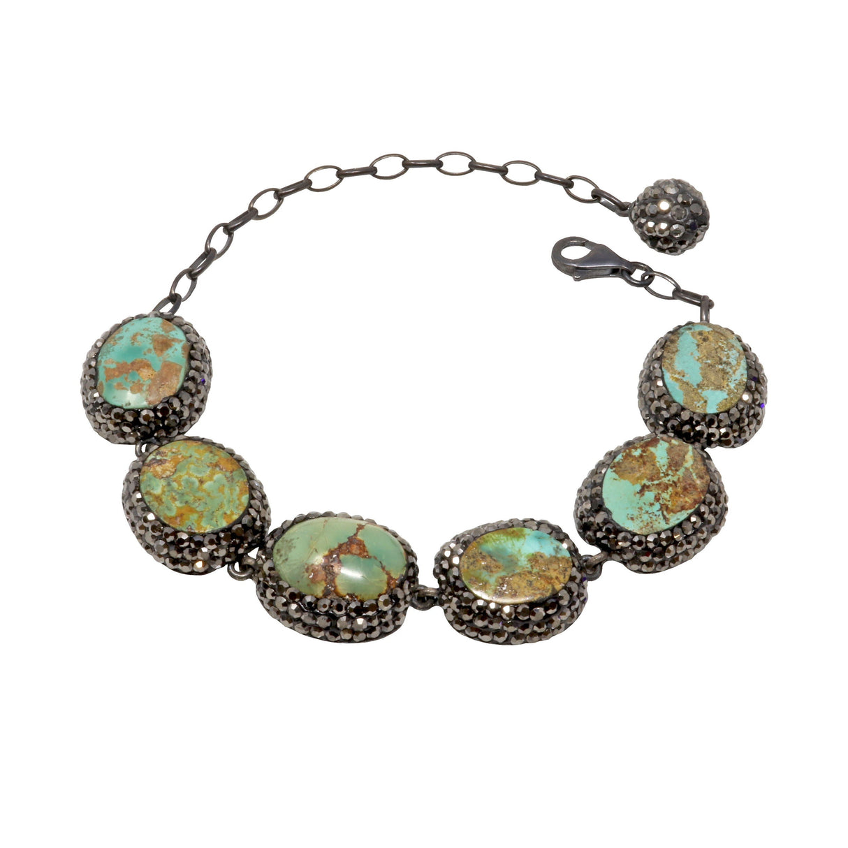 Persian Turquoise Link Bracelet - Ovals with Marcasite