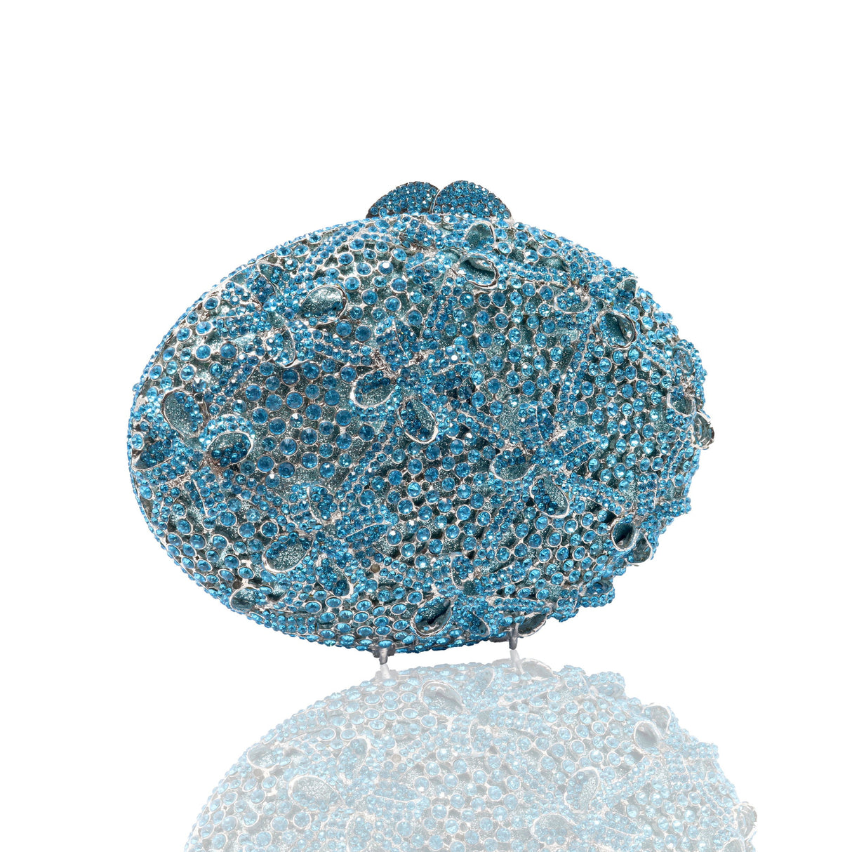 Sky Blue Bow Oval Crystal Purse with Chain