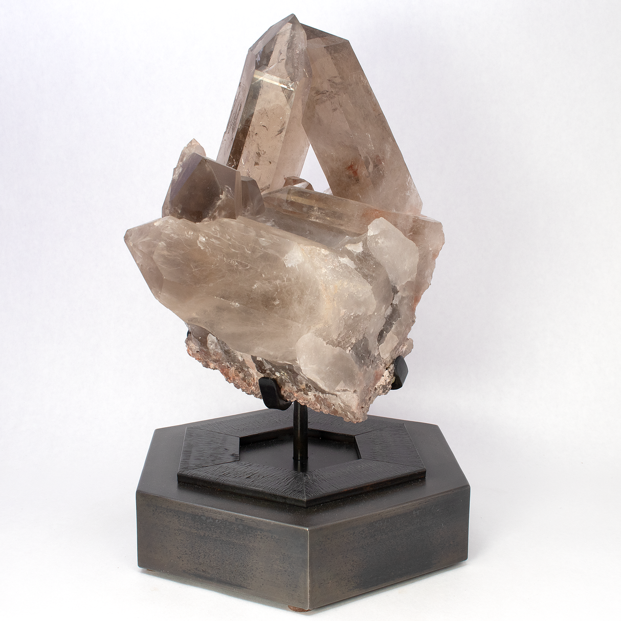 View of Smoky Quartz Cluster on Custom Stand