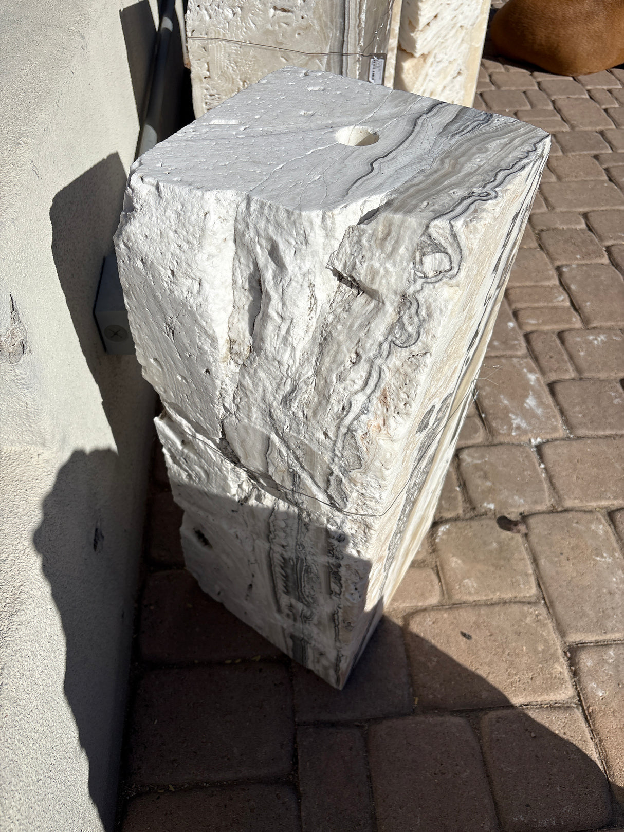 Zebra Fossil Onyx Fountain ***NO Basin - Block with 3 Cut Sides