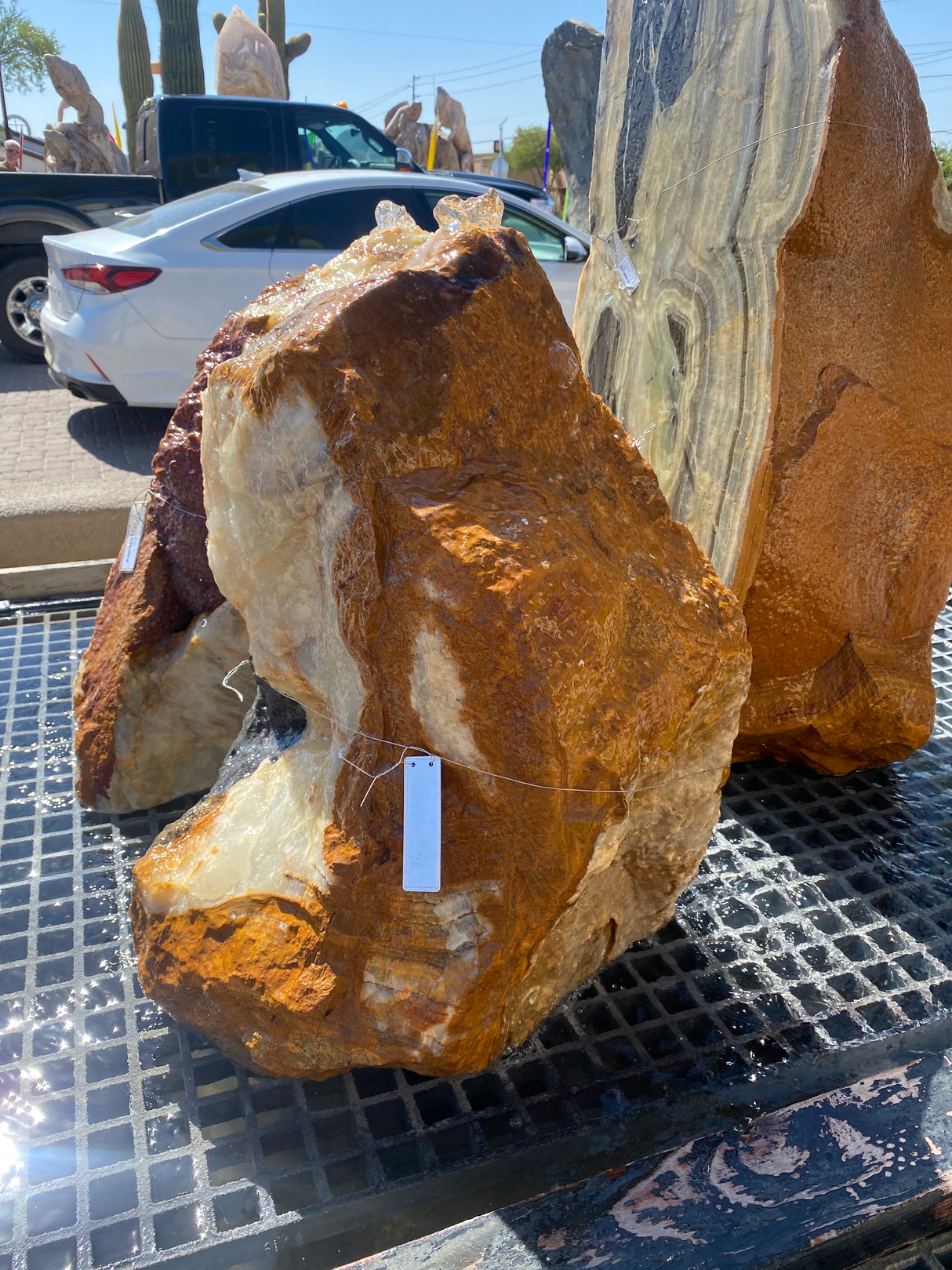 Green Talan Onyx Boulder Fountain with Black Inclusion