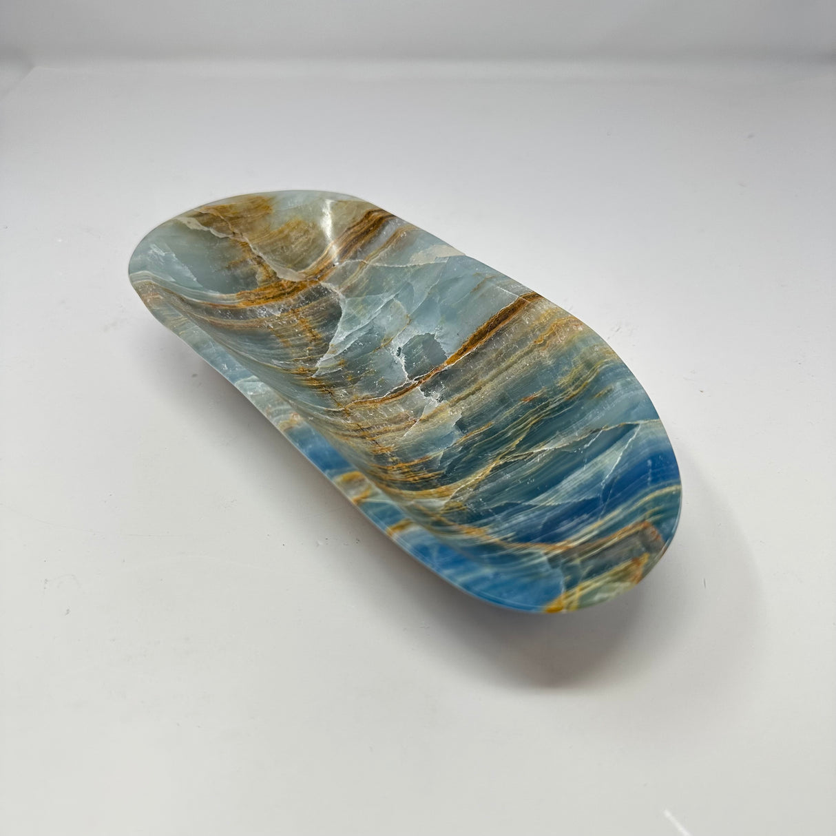 Blue Calcite Banded Dish - Oblong