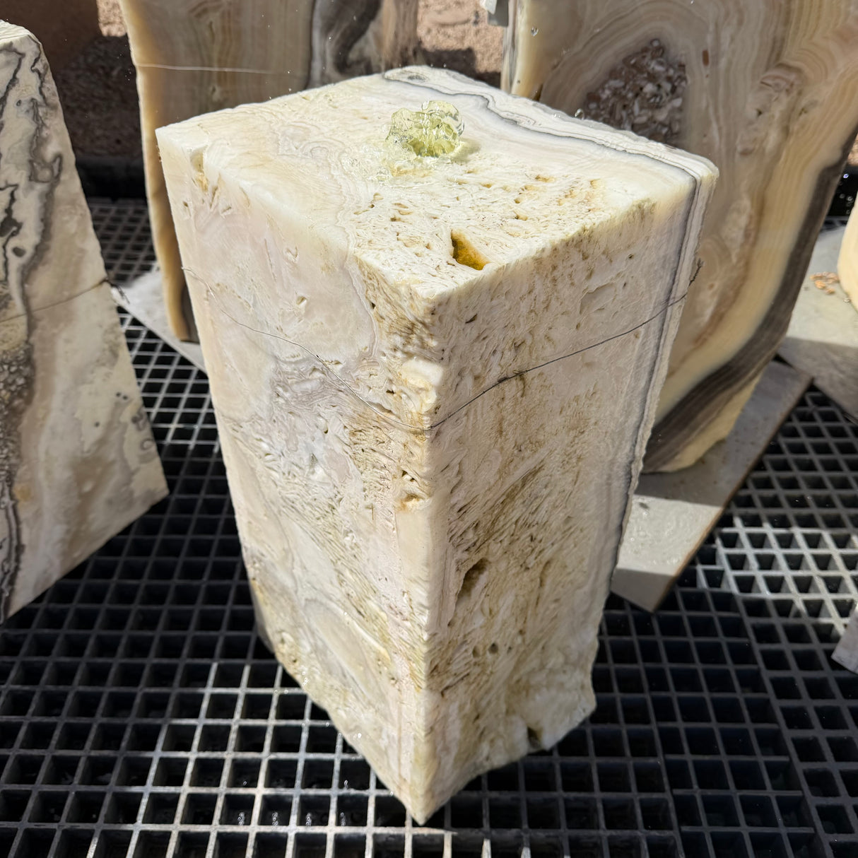 White Cosmic Zebra Onyx Fountain - Fossil Block