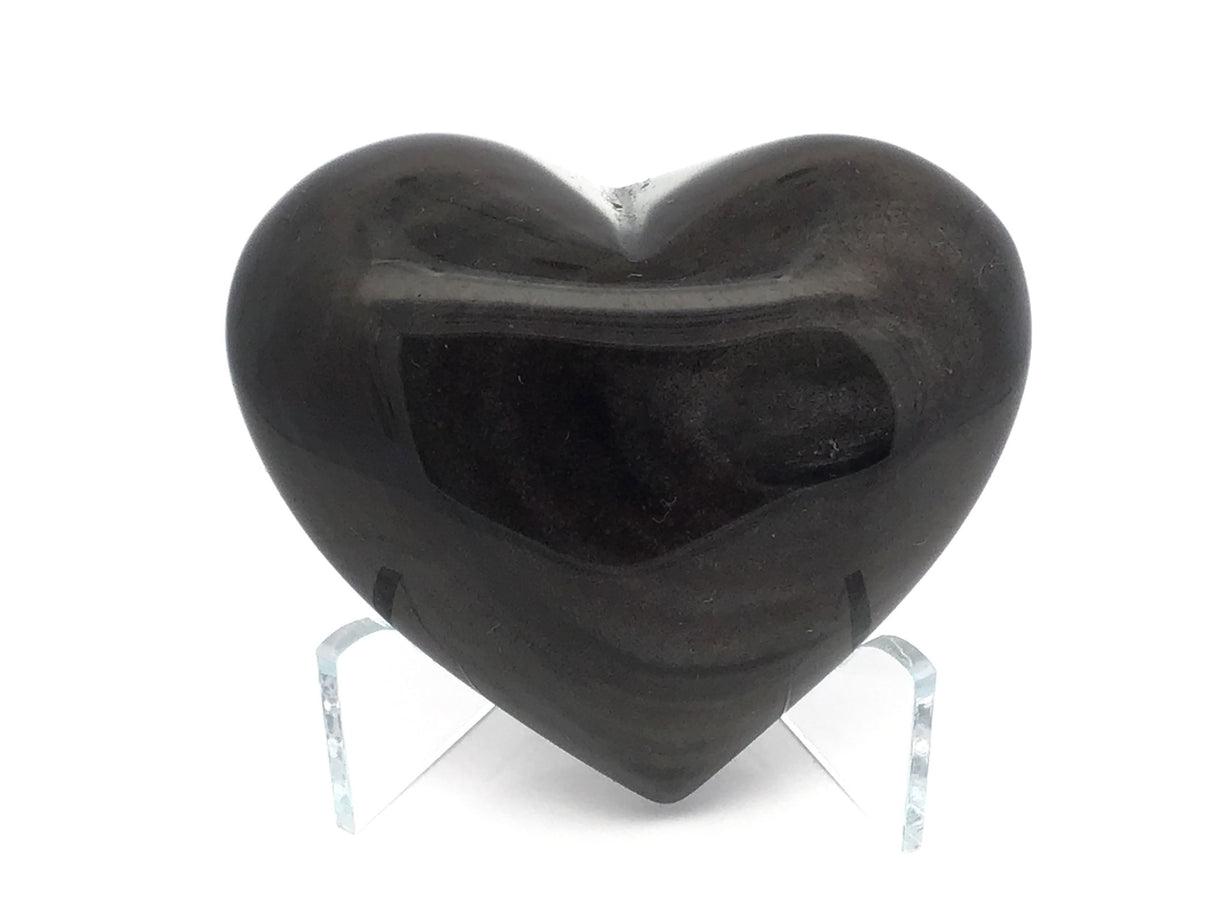 Silver Sheen Obsidian Heart on Lucite Stand