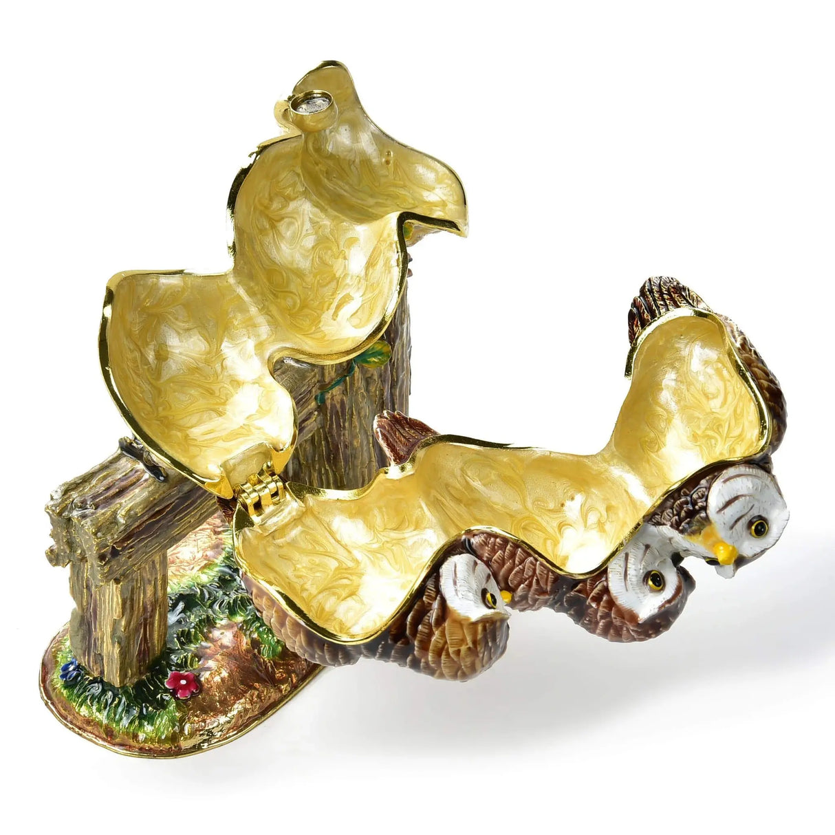 Owl Family on Branch Figurine Jewel Box