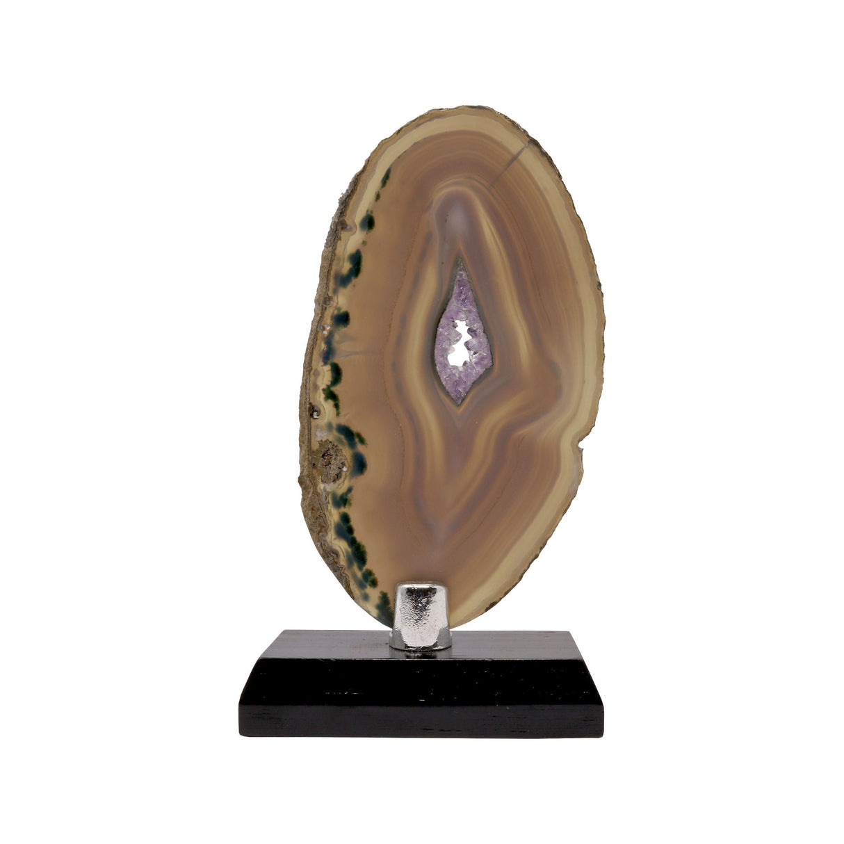 Agate Slice - Amethyst with Gray & Green Accents on Wooden Screw Stand