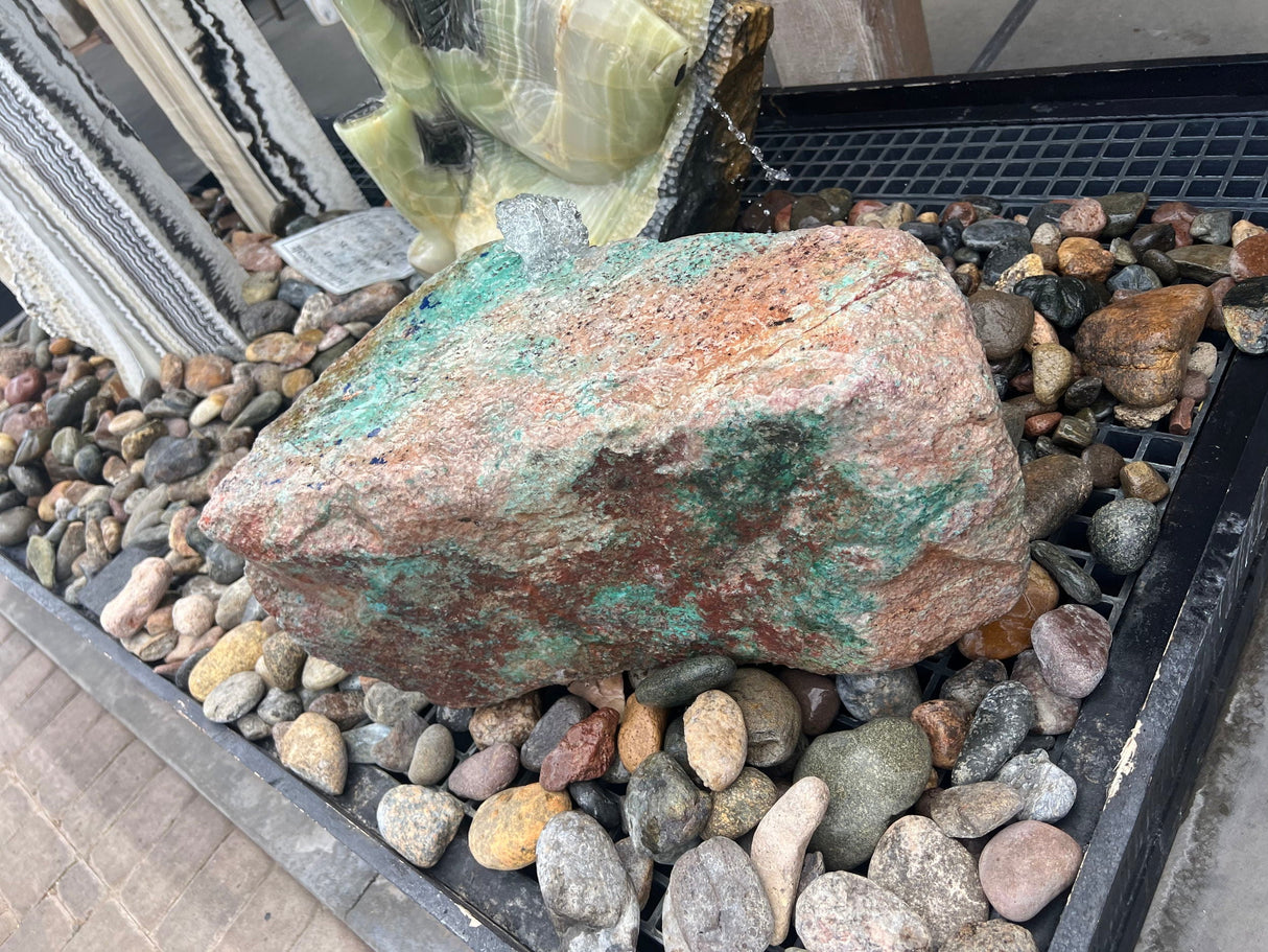 Arizona Copper Ore Boulder Fountain - Chrysocolla & Cuprite Low & Elongated