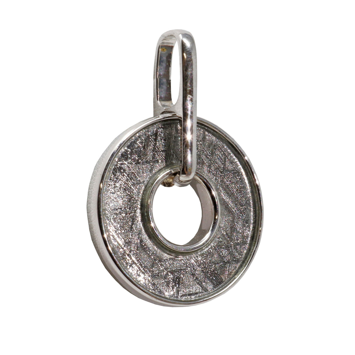 Muonionalusta Meteorite Pendant - Disk with Open Center & Silver Bezel with Bar Bail