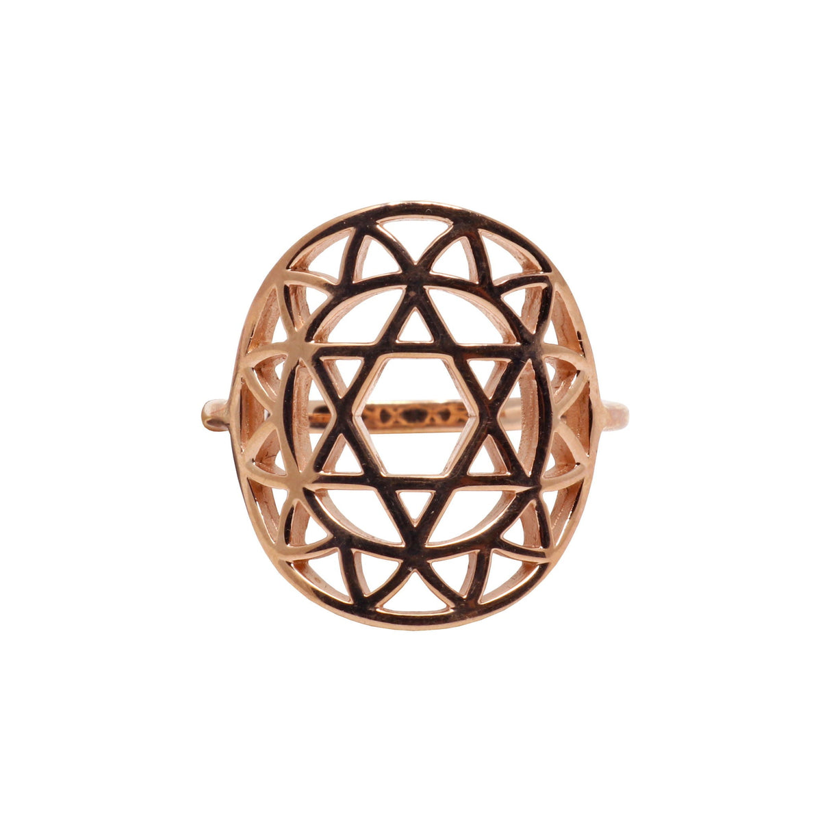 Silver Ring Size 5 - Rose Gold Overlay Heart Chakra - Sacred Geometry