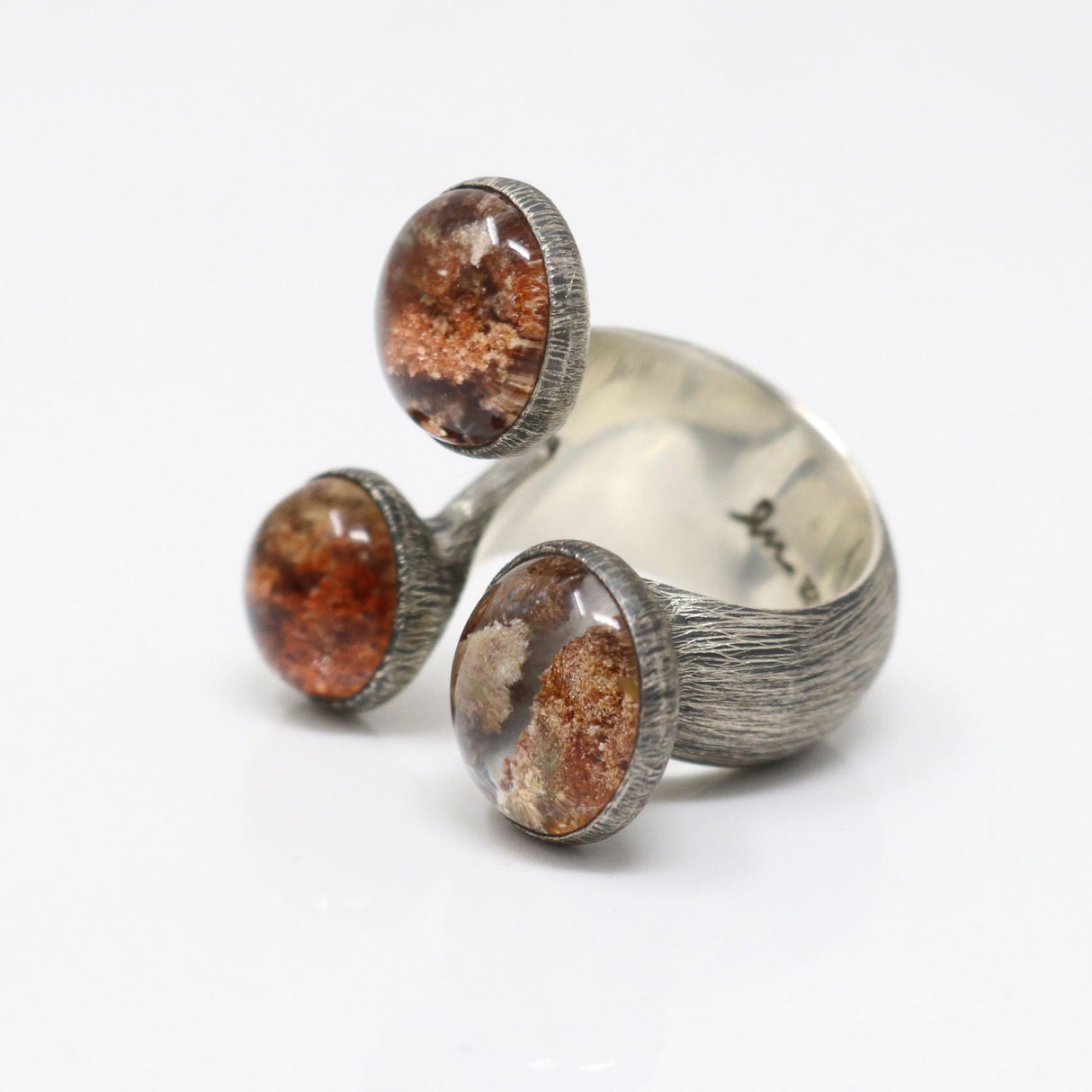 Lodolite Ring Size 8 - Majestic Pool Trio & Brushed Rhodium Plated Finish