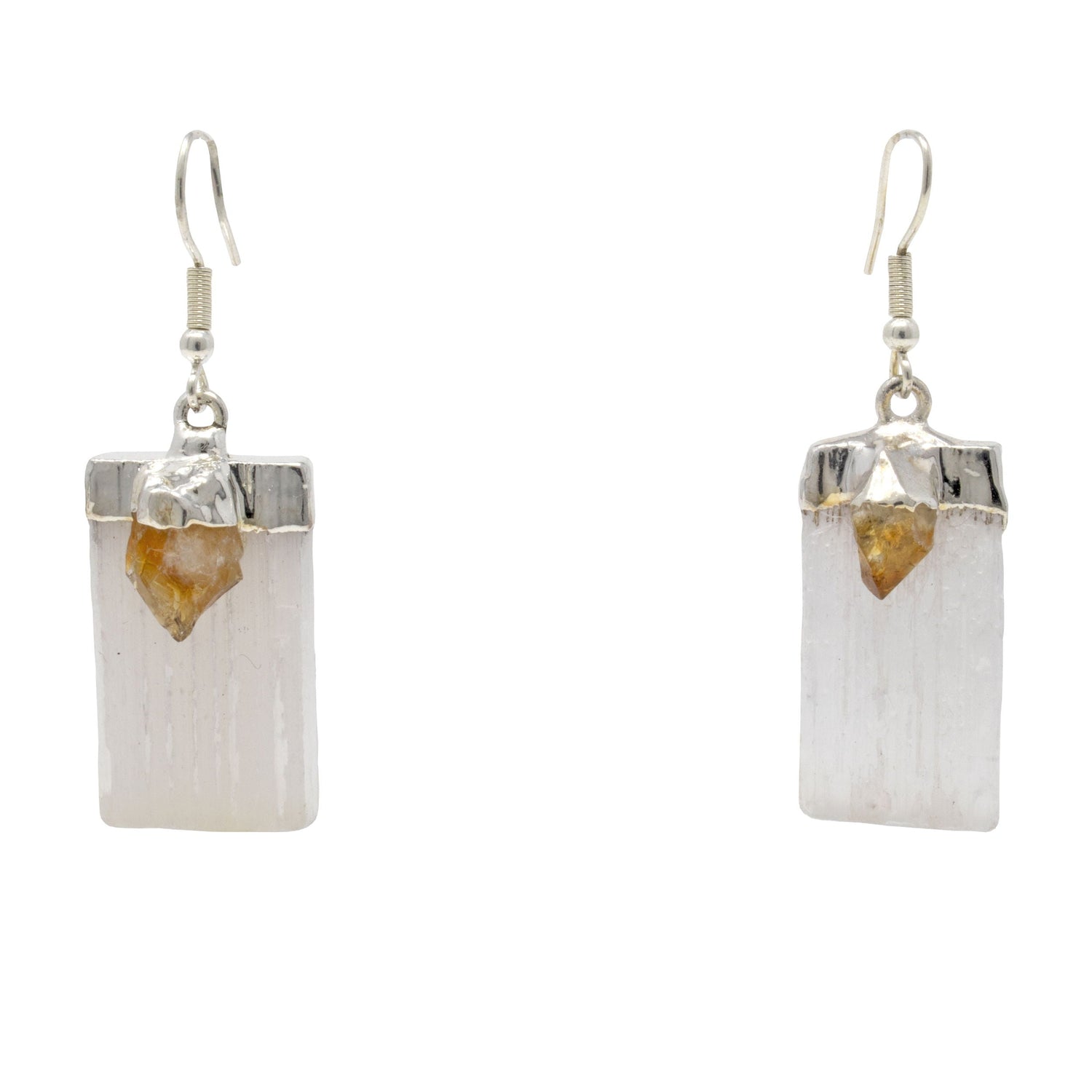 Selenite Blade with Citrine Point Earrings