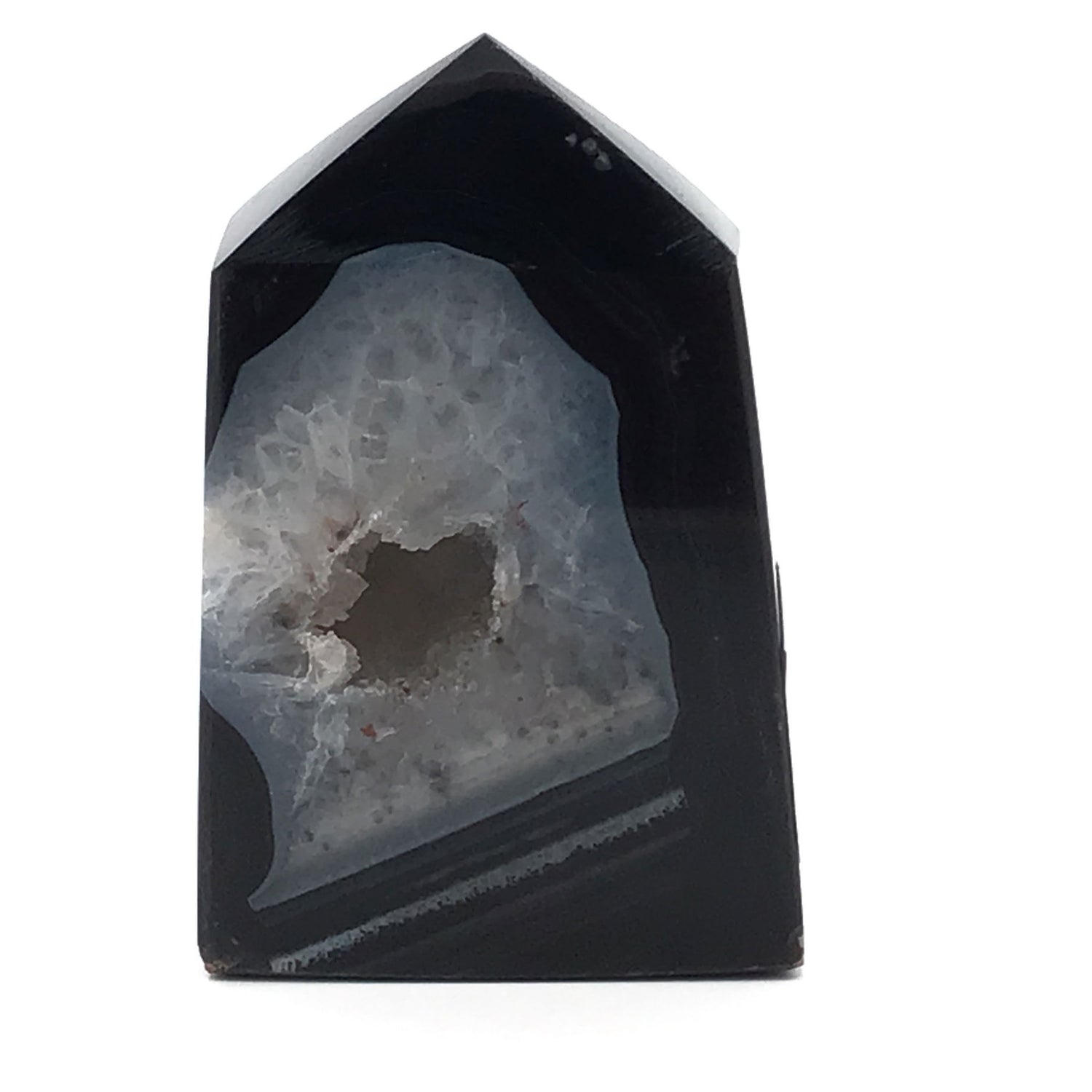 Black Agate Tower Point - Cut & Polished with Druze