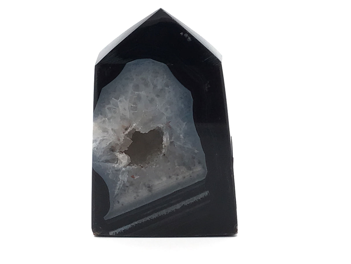 Black Agate Tower Point - Cut & Polished with Druze