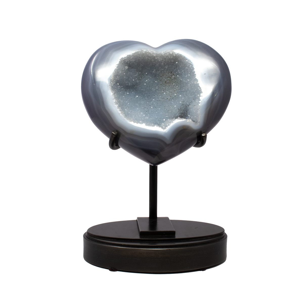 View of Agate Druze Heart on Custom Patina Stand