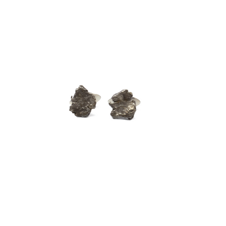 View of Campo De Cielo Meteorite Nugget Cufflinks with 925 Sterling Silver Clasp