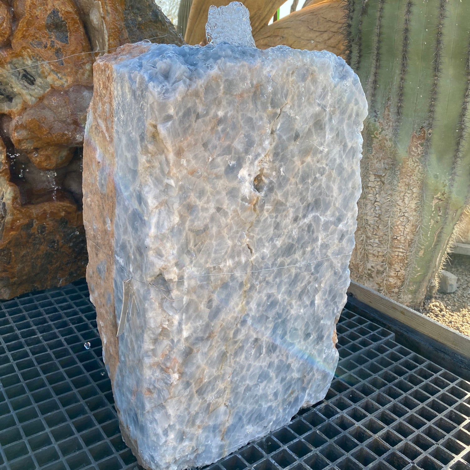 View of Blue Calcite Onyx Fountain - 2 Cut Sides