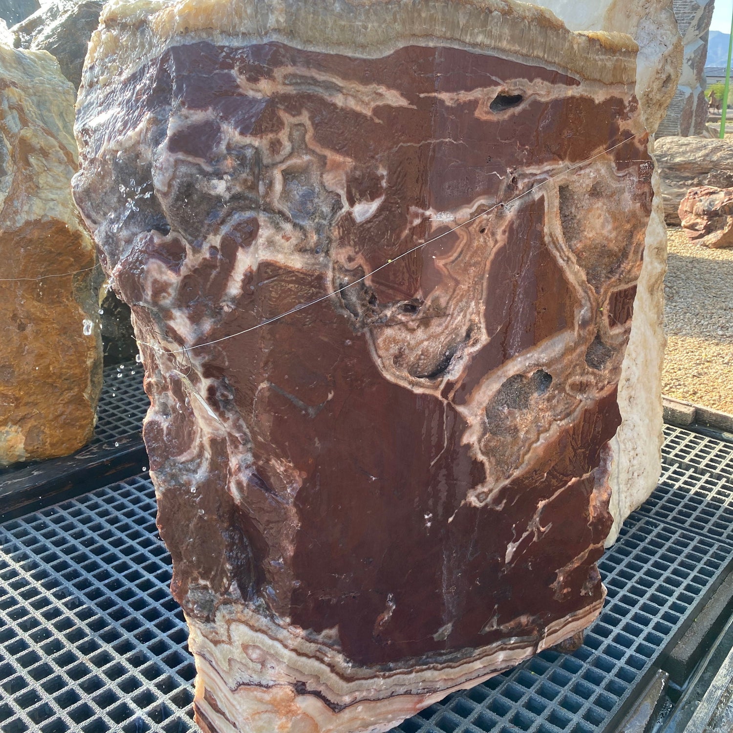 Serpentine Onyx Fountain - Aqua Calcite Top With 2 Holes