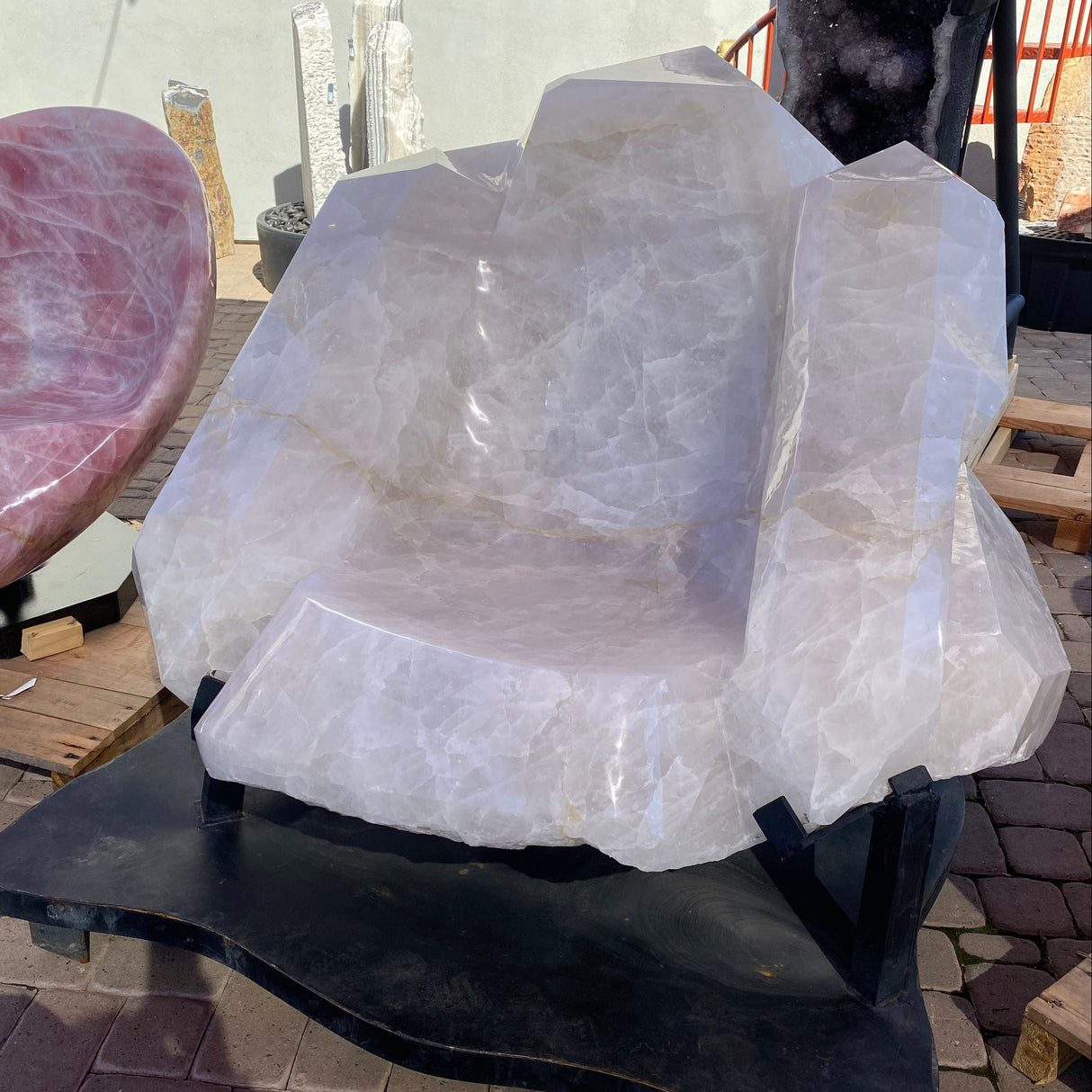 View of Brazilian Carved Quartz Cluster Chair on Fitted Base