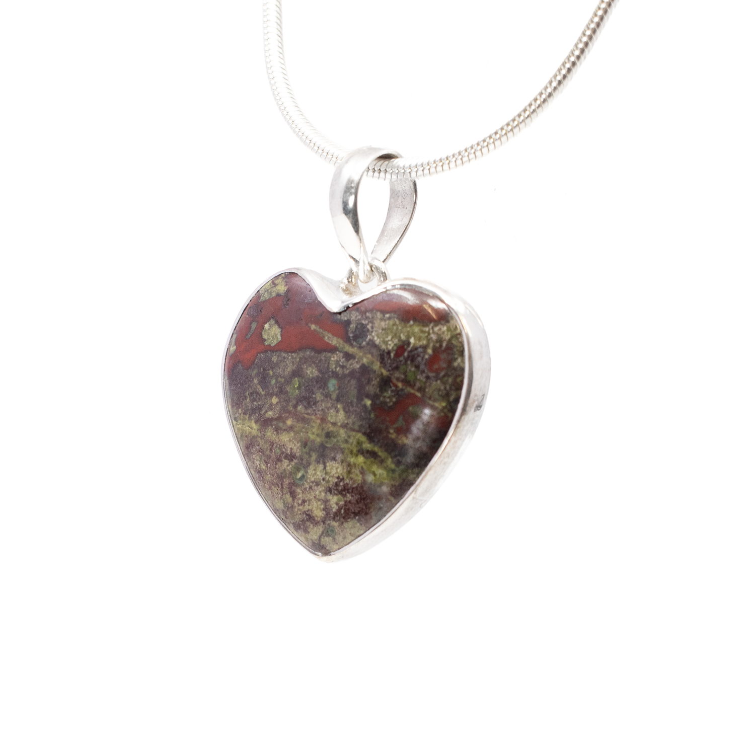 Dragon Bloodstone Pendant - Classic Heart Cabochon with 925 Sterling Silver Bezel