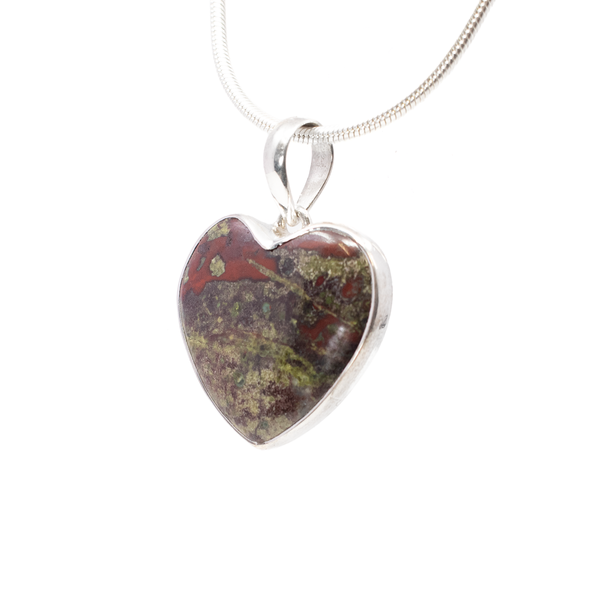 Dragon Bloodstone Pendant - Classic Heart Cabochon with 925 Sterling Silver Bezel