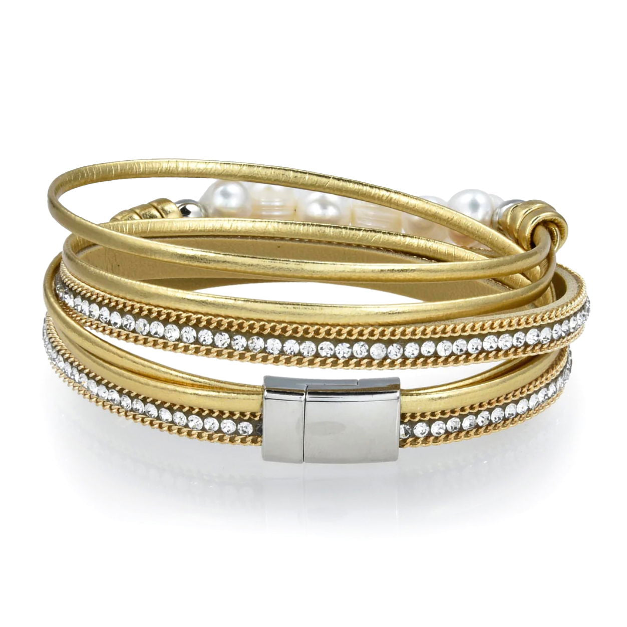 Double Wrap Pearl Bracelet - Gold with Magnetic Clasp