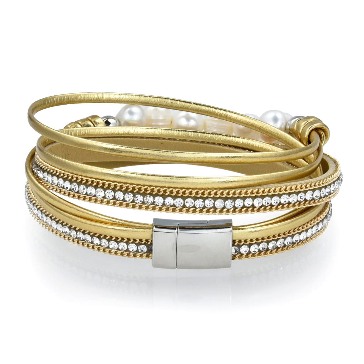 Double Wrap Pearl Bracelet - Gold with Magnetic Clasp