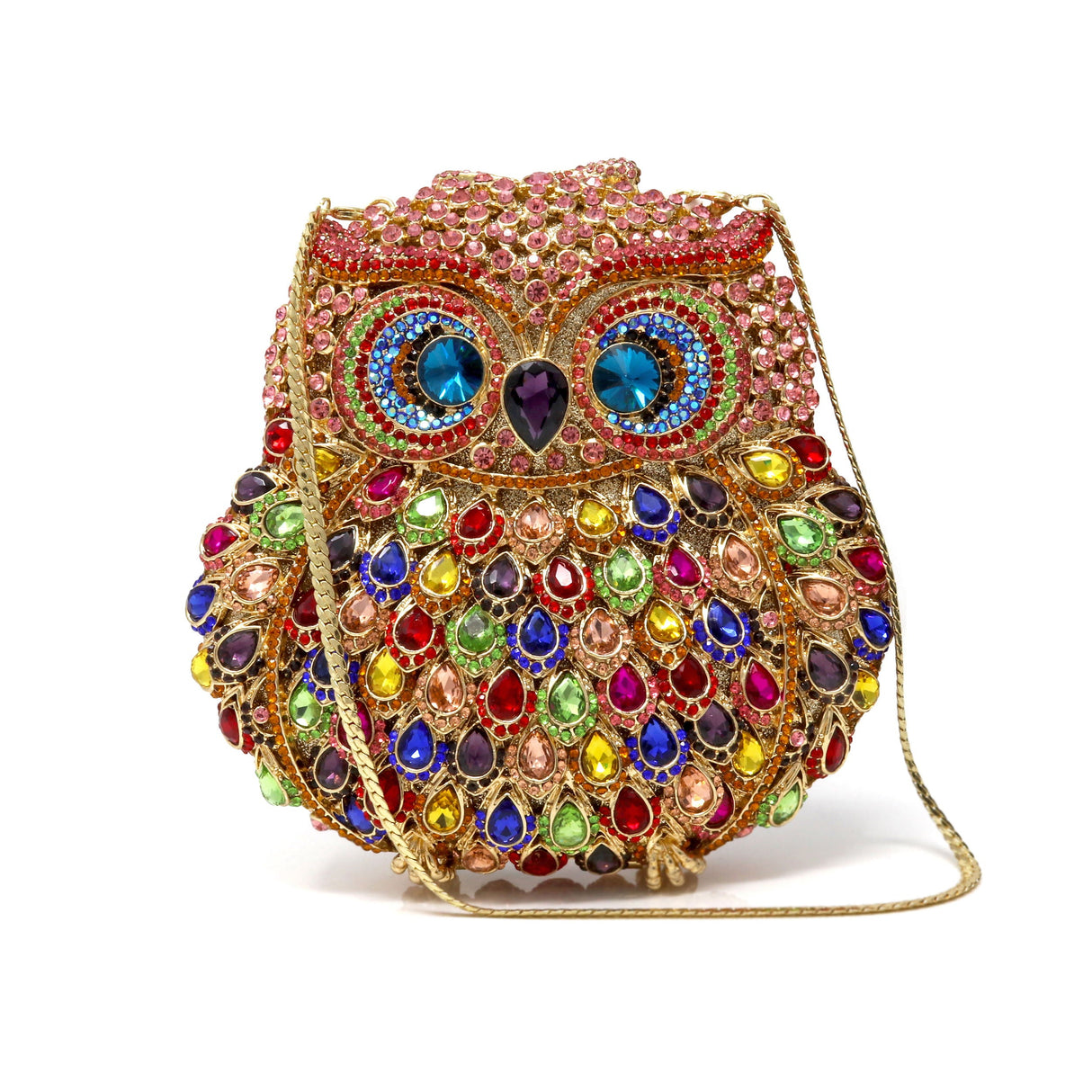 Multicolor Owl Crystal Purse with Blue Eyes and Pear Crystals
