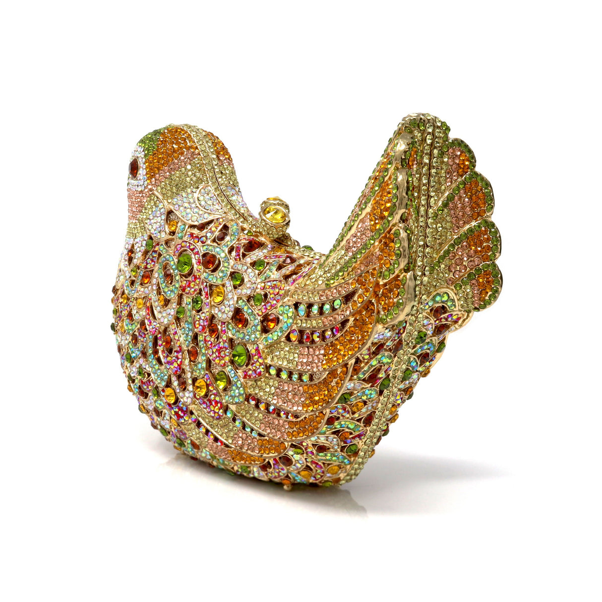 Fall Colors Bird Crystal Purse with Chain - Amber Eyes Gold Tone