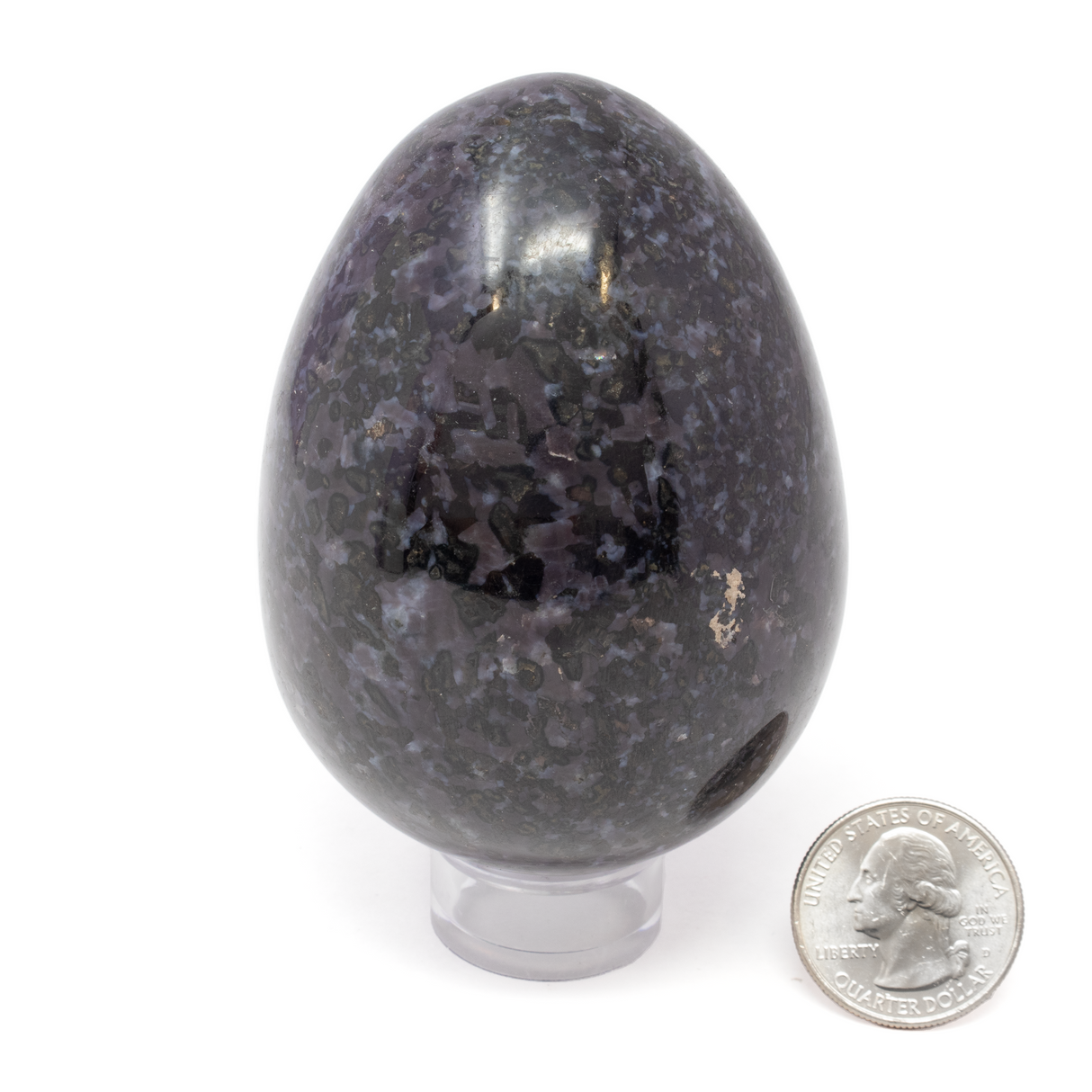 Indigo Gabbro Egg aka Merlinite on Lucite Stand