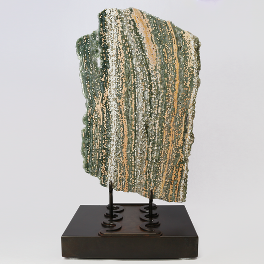 View of A++ Quality Ocean Jasper Slice on Custom Stand from Madagascar