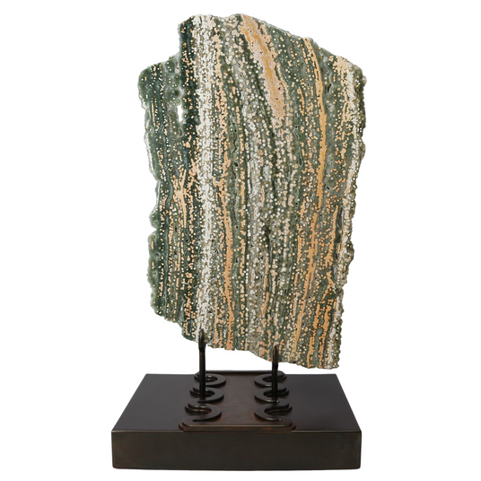 View of A++ Quality Ocean Jasper Slice on Custom Stand from Madagascar