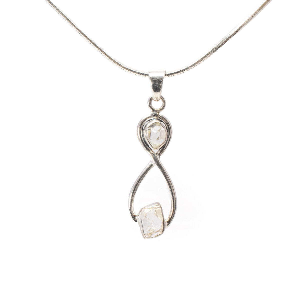 View of Herkimer Diamond Pendant - Freeform Duo Set in 925 Sterling Silver Infinity Symbol