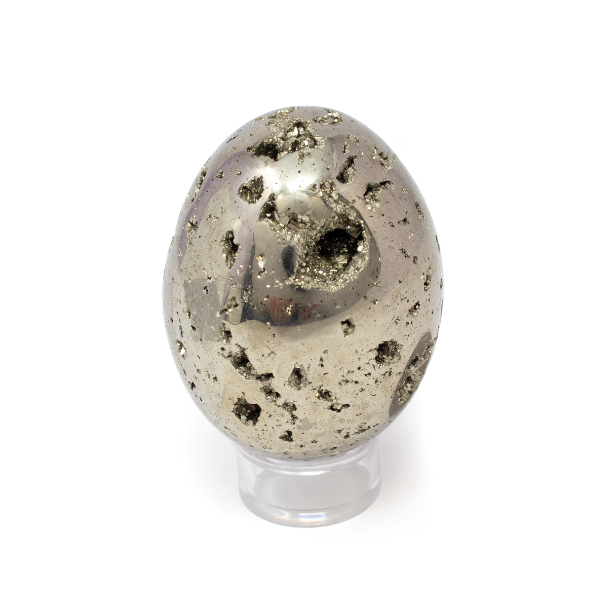 View of Peruvian Pyrite Egg with Lucite Stand