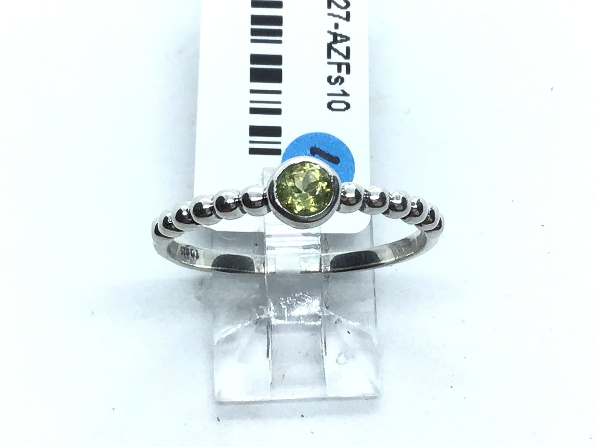 View of Green Tourmaline Ring - Faceted Round with 925 Sterling Silver Bezel & Beaded Band Top sz10