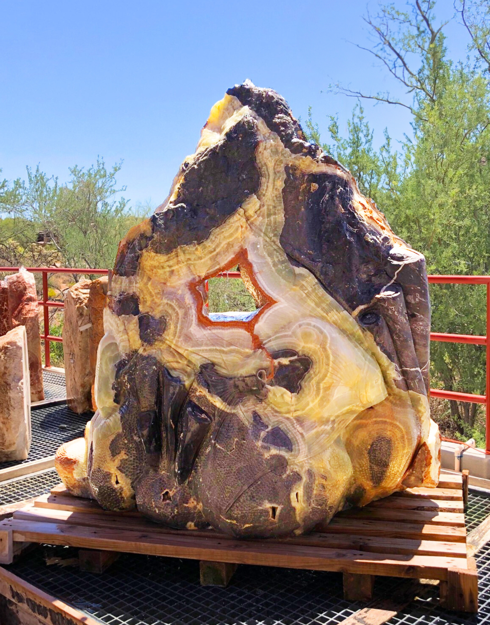 View of Green Talan Onyx Reef Carving With Fish Fountain