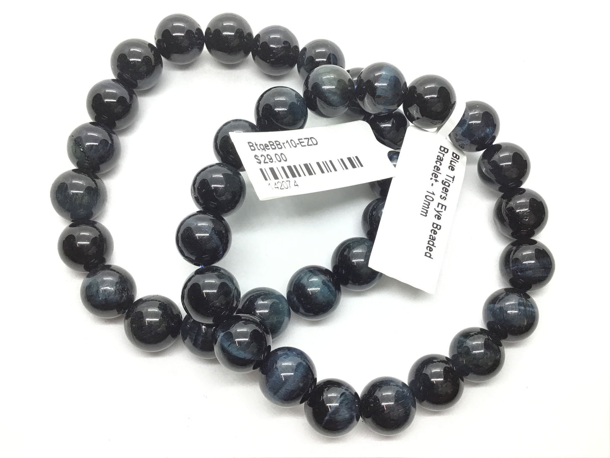 View of Blue Tigers Eye Beaded Bracelet - 10mm