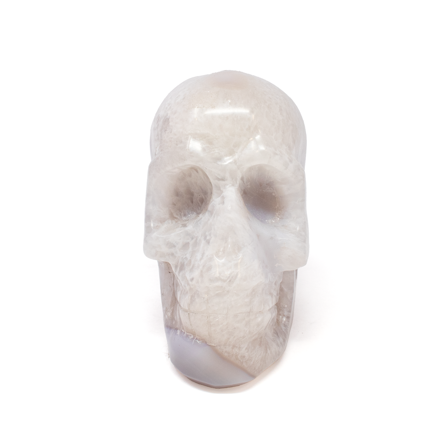 Agate Geode Skull Carving with Periwinkle Blue Druze Pocket