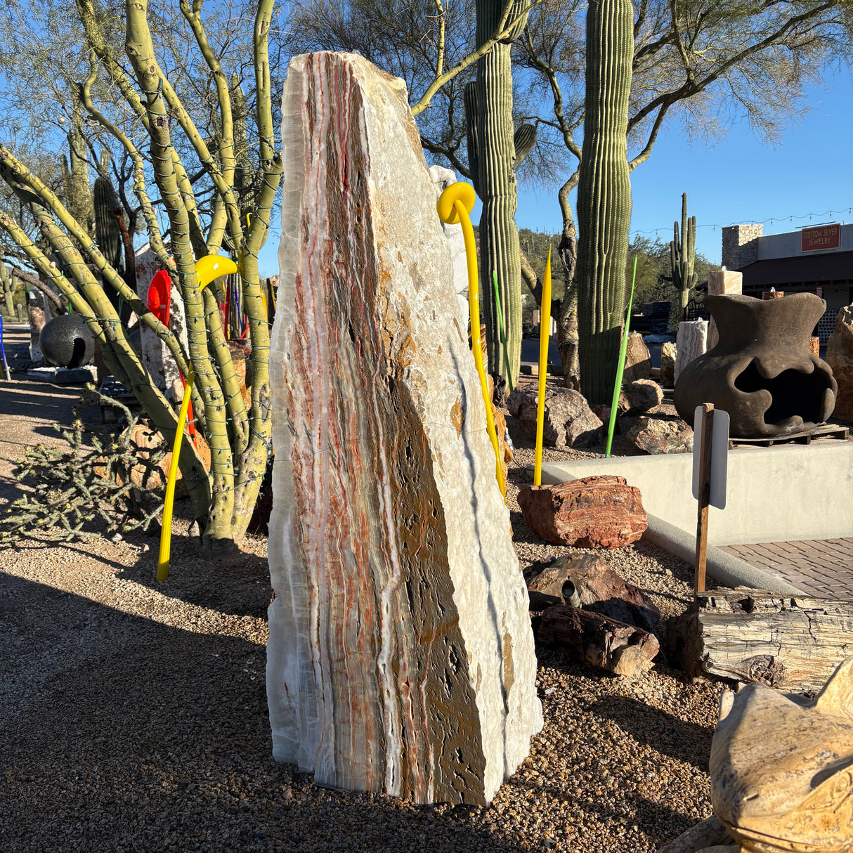Gray Fossil & Ice Onyx Fountain - Vertical Pattern & Ice Druze Layer With 2 Cuts