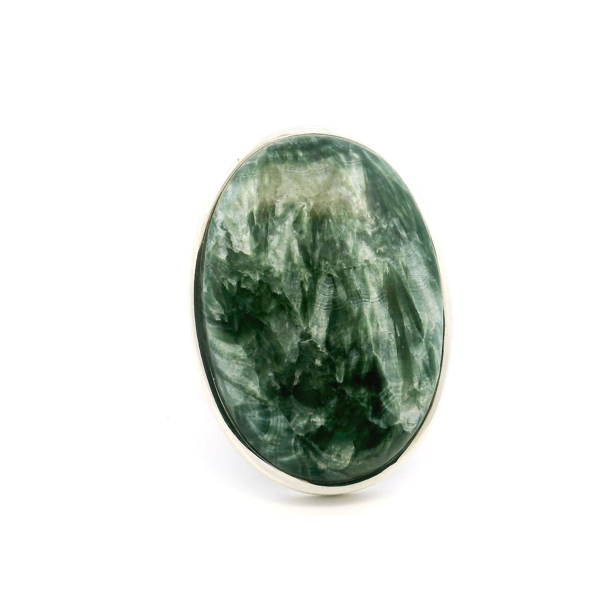 Seraphinite Ring - Oval Cabochon with 925 Sterling Silver Bezel & Band sz9.5-Adj