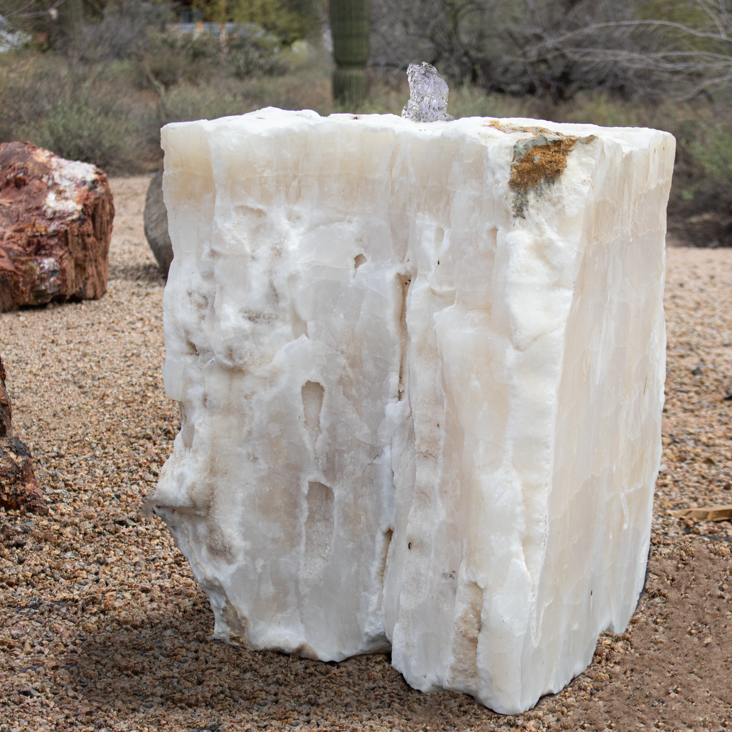 View of Ice White Onyx Boulder Fountain - V Cut Shape