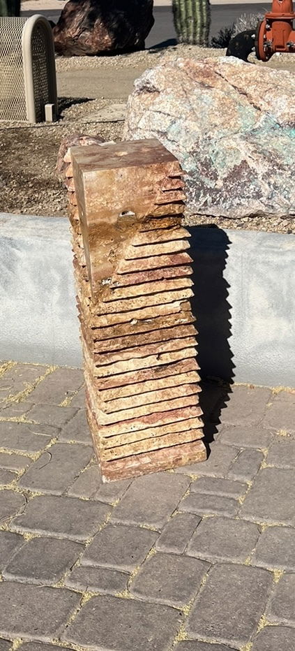 Red Travertine Fountain - Chiseled Pillar