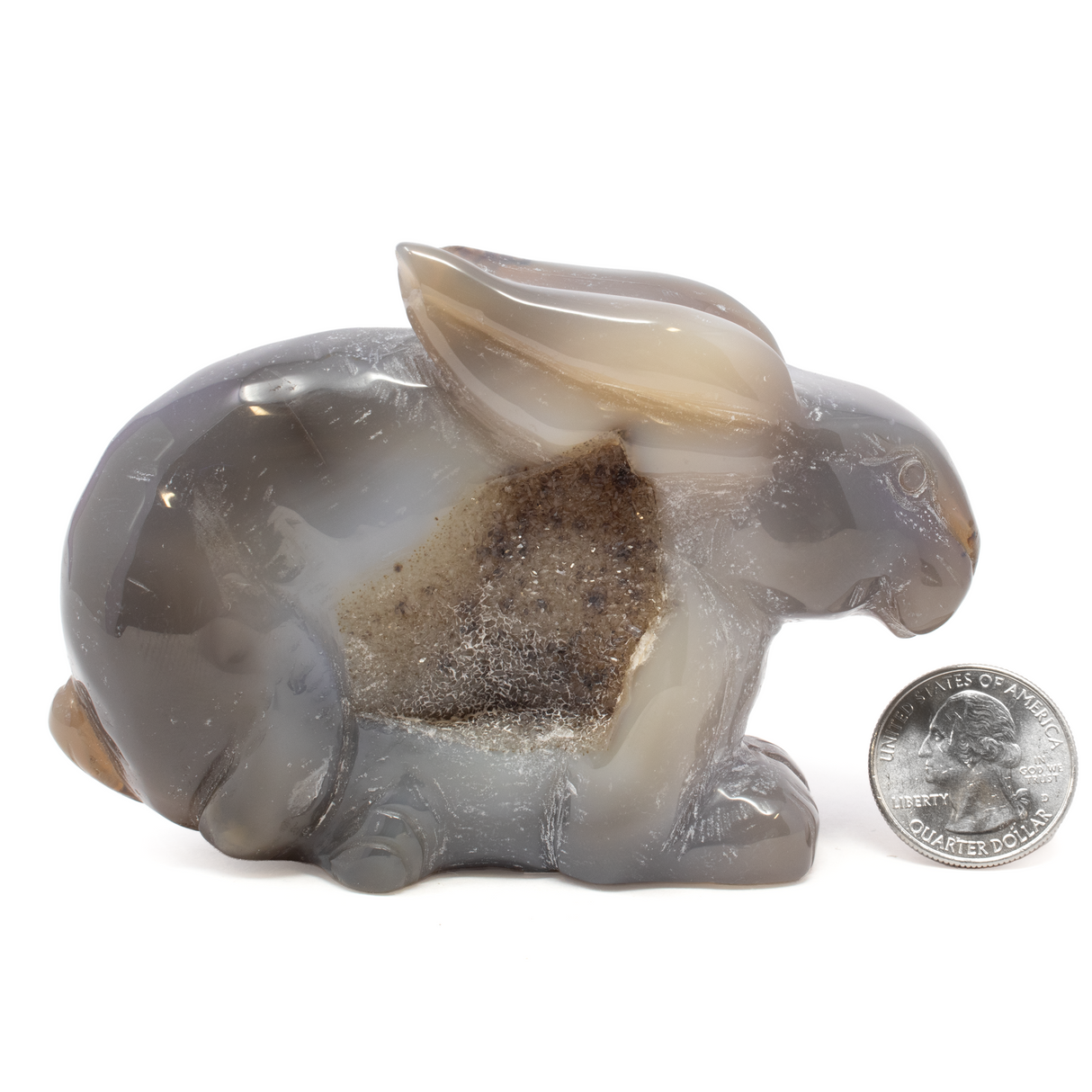 Agate Druze Geode Rabbit Carving