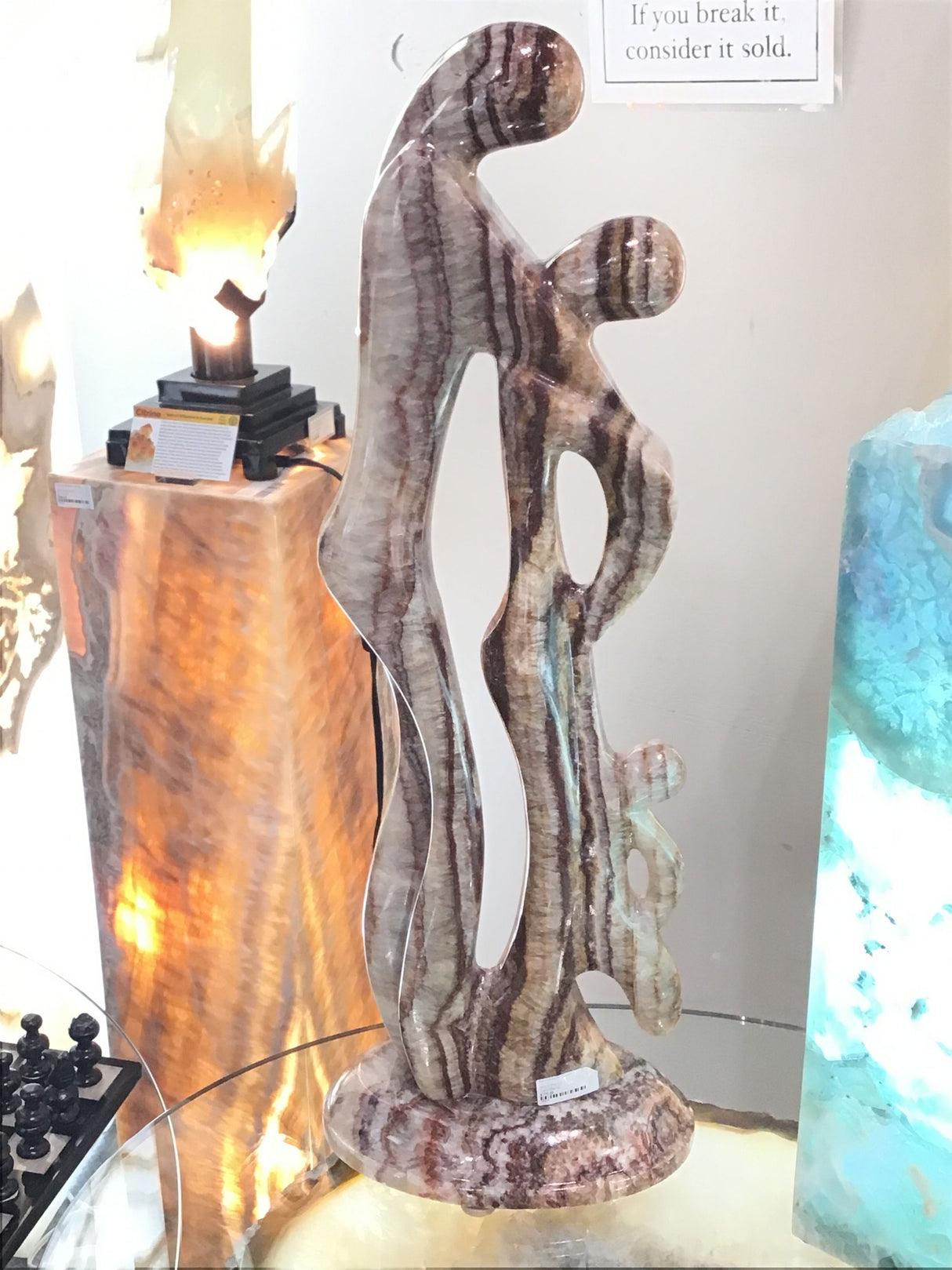 View of Red Onyx Family Sculpture